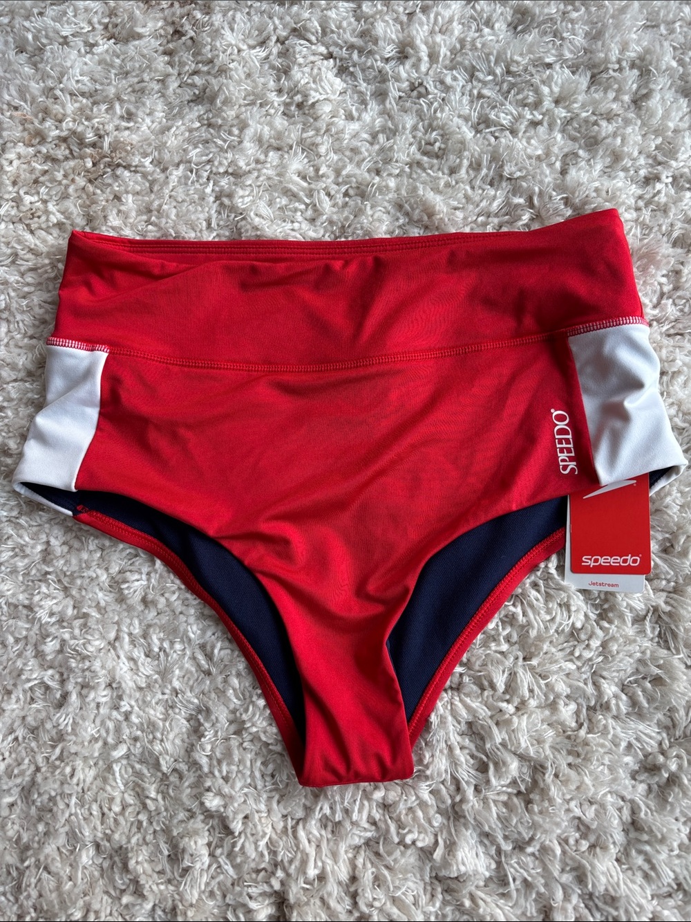 Speedo Red White High-Waist Swim Briefs